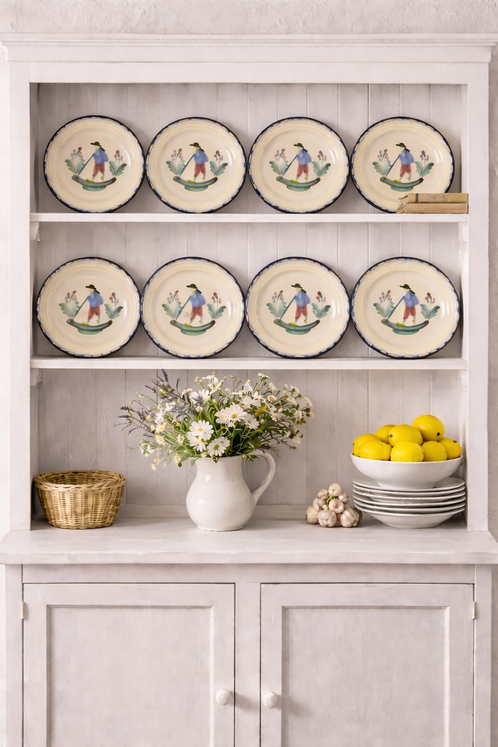 Eight  Rare Vintage French Faience Plates