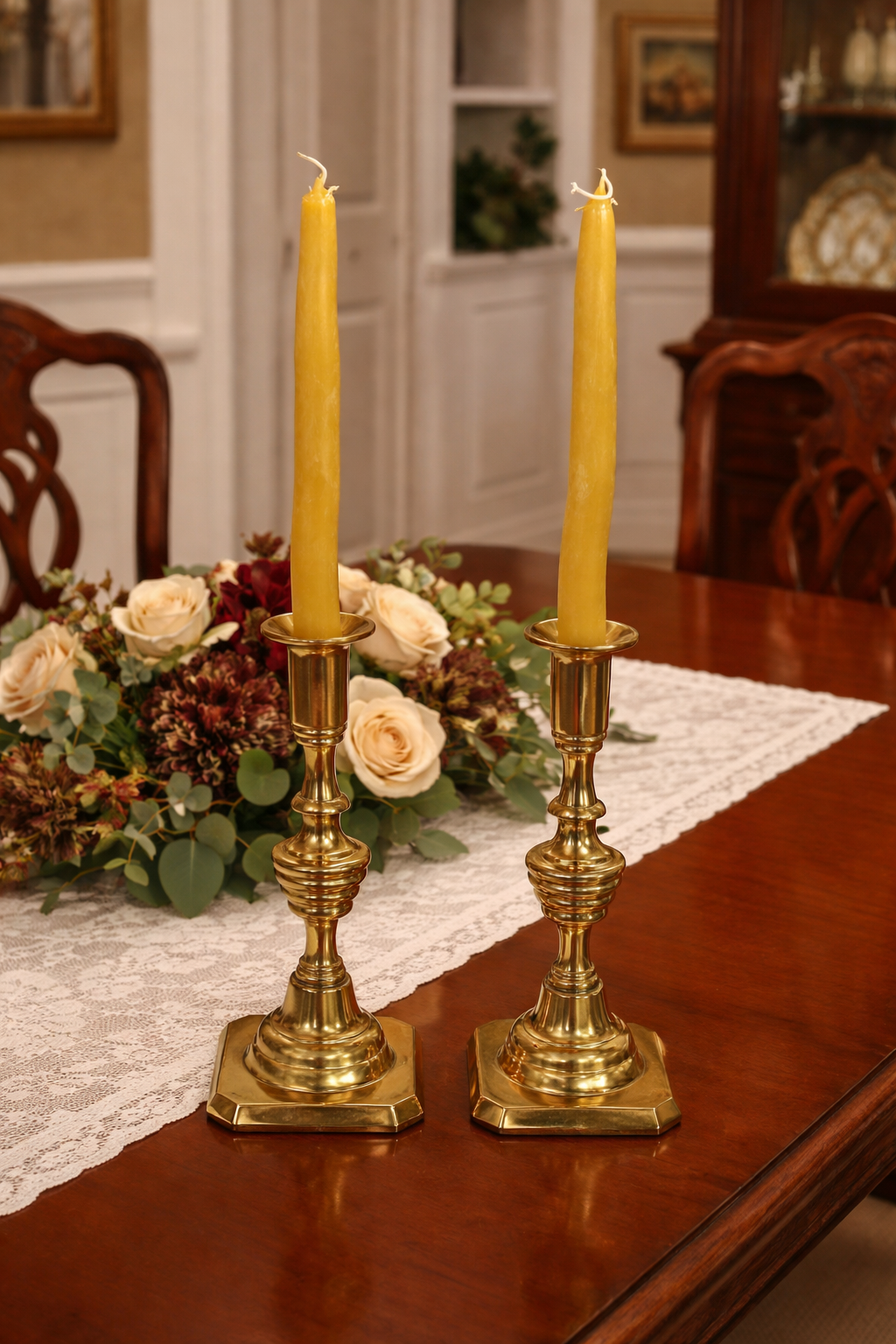 Beehive 1930s English Solid Brass Candlesticks