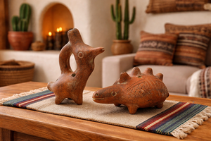 Pre-Columbian Style Pair Bird and Armadillo Ocarinas
