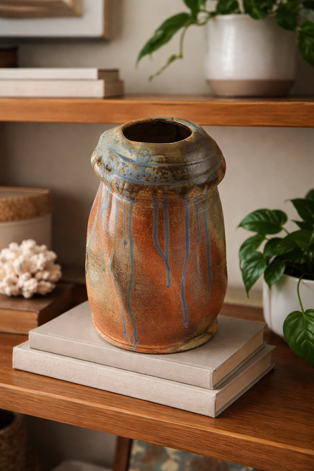 Studio Pottery Vase With Drip Glaze
