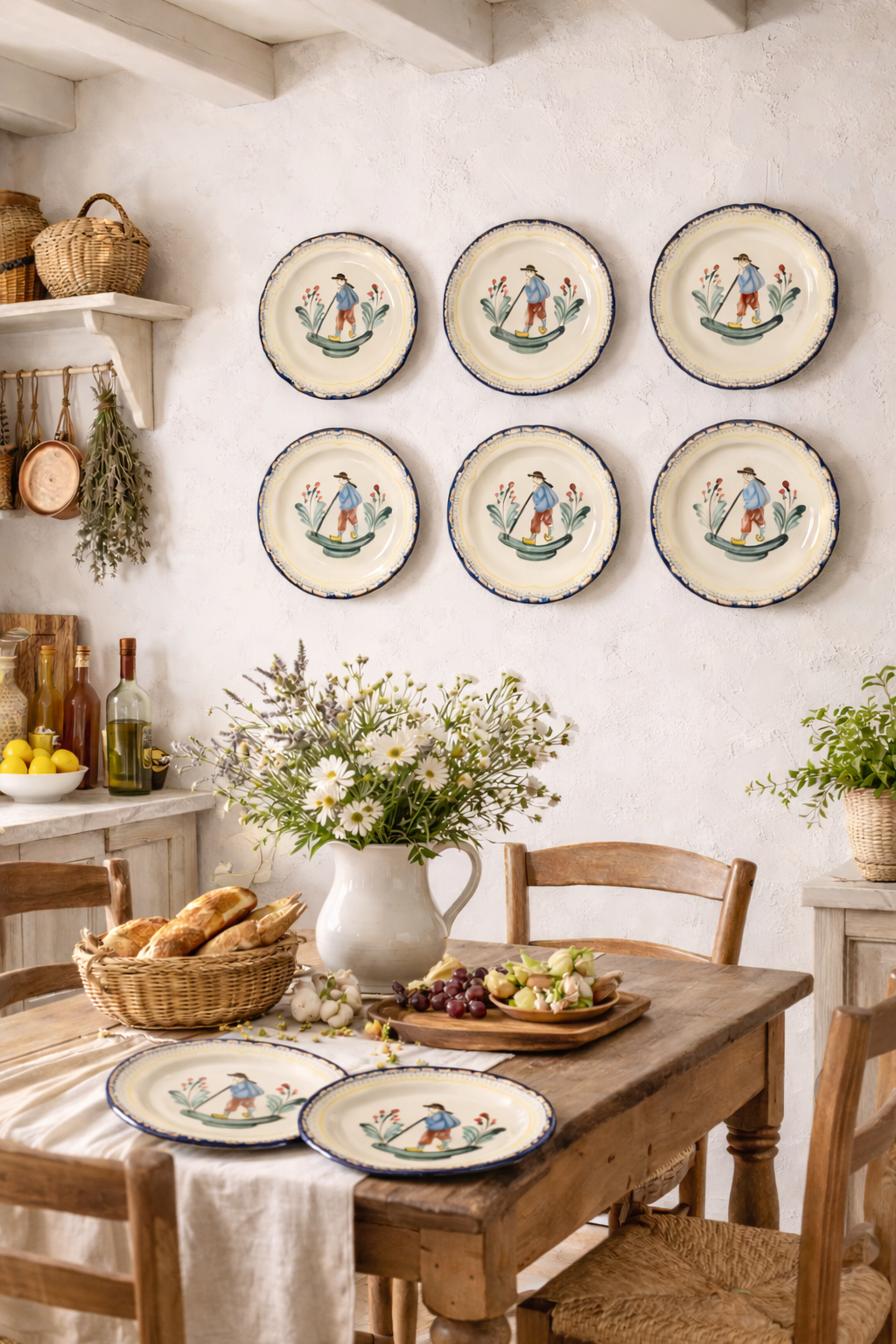 Eight  Rare Vintage French Faience Plates