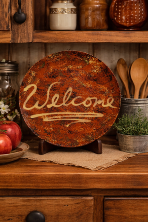 Vintage Redware Welcome Plate by Gris Pottery Dundee  Illinois