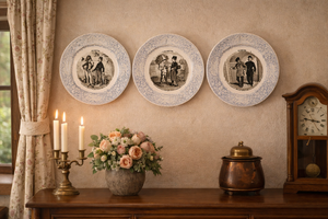 French  Antique Faience Conversation Plates  Set of Three