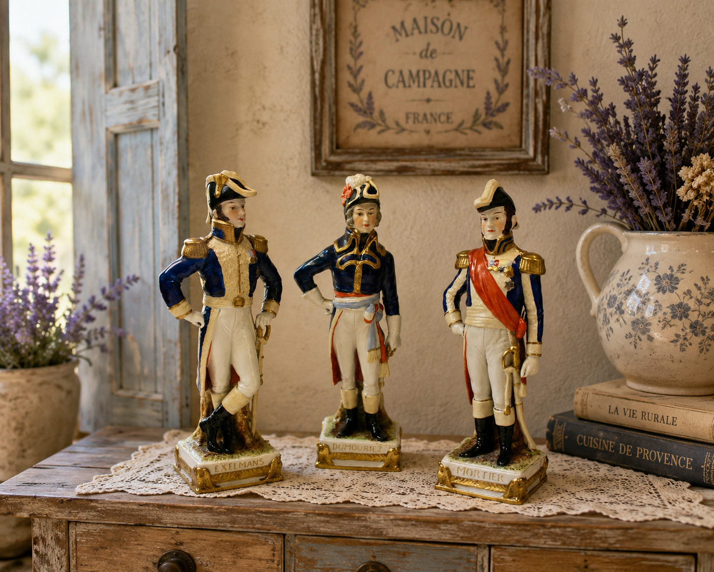 Vintage Porcelain Figurines Trio of French Generals Hand Painted
