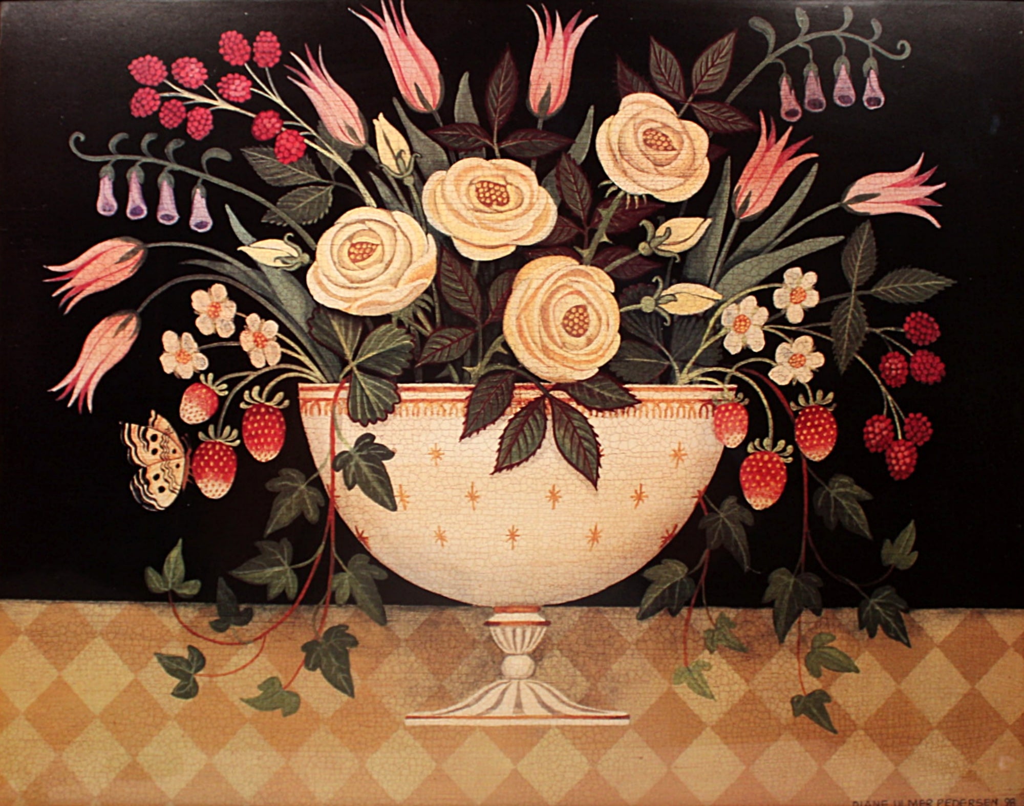 Folk Art Massachusetts Artist Diane Ulmer Pedersen Framed Print closeup,, no frame showing