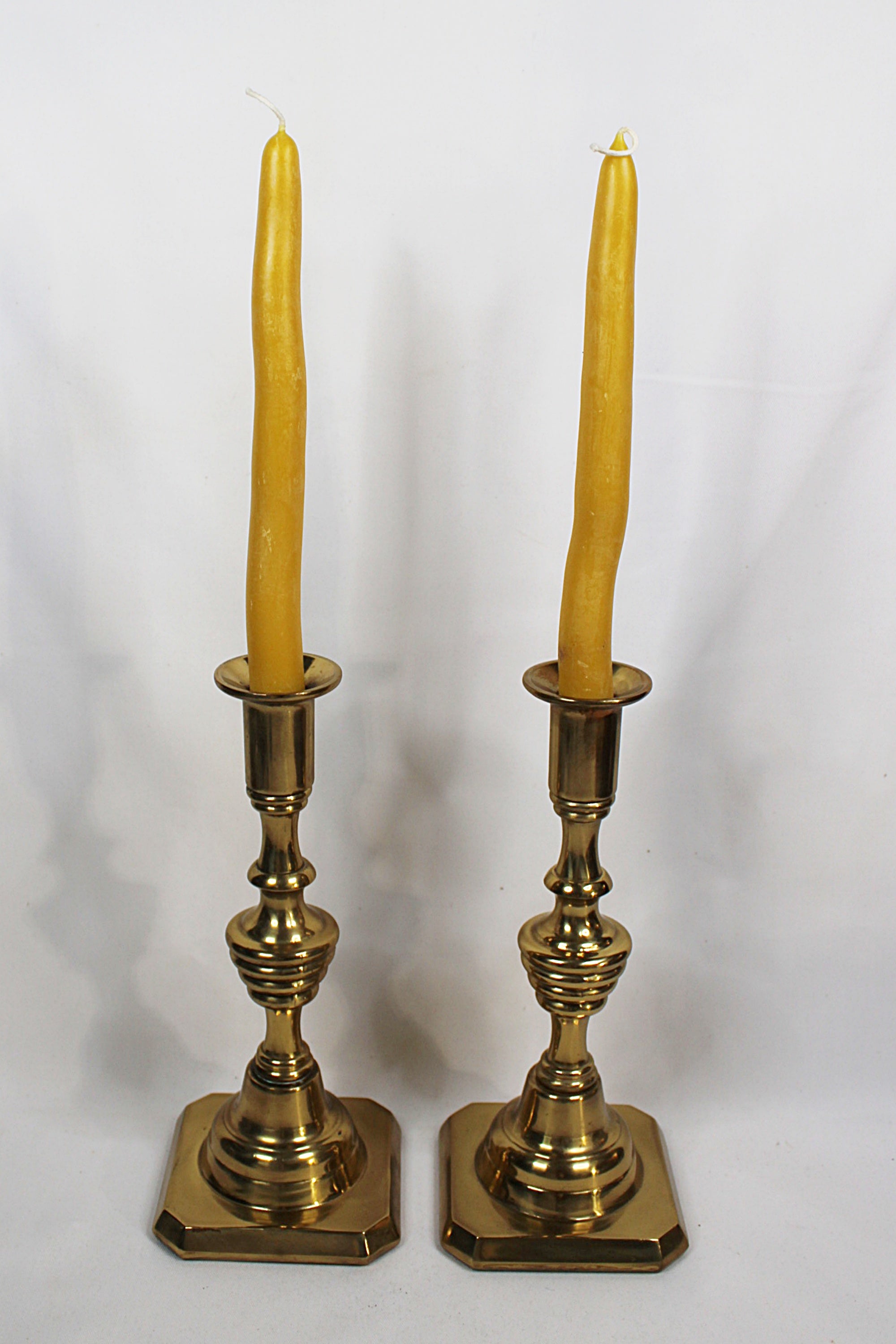 Beehive 1930s English Solid Brass Candlesticks