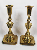 Beehive 1930s English Solid Brass Candlesticks