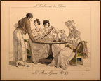 LE BON GENRE: Four 1800s French Etchings Hand Colored Framed Cuisine Themed