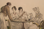LE BON GENRE: Four 1800s French Etchings Hand Colored Framed Cuisine Themed