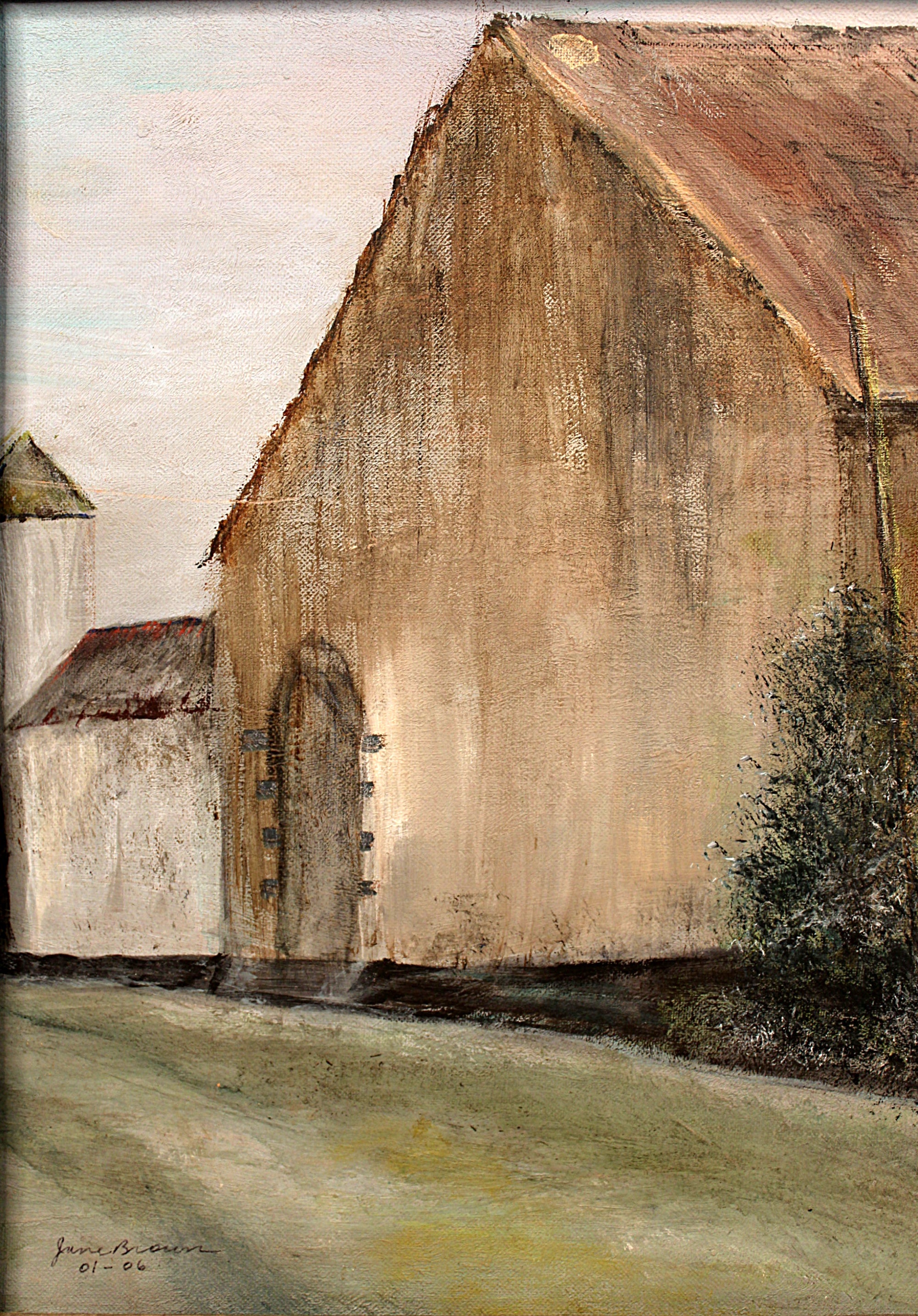 OriginalPaintingofMontSaintJeanFarmatWaterlooFramedSignedJuneBrown-Full-Front-No-Frame