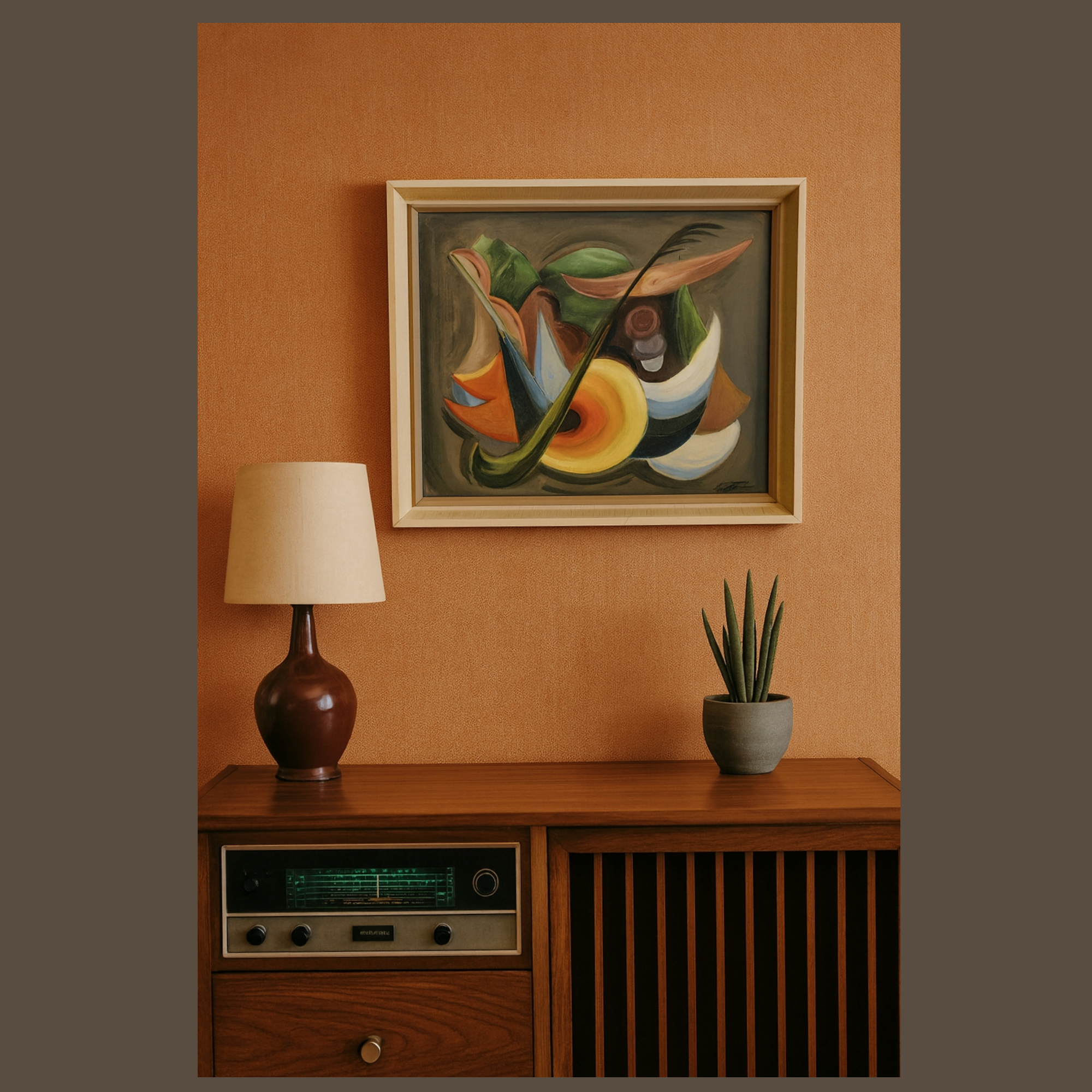 Abstract Cubist Oil Painting Signed Framed