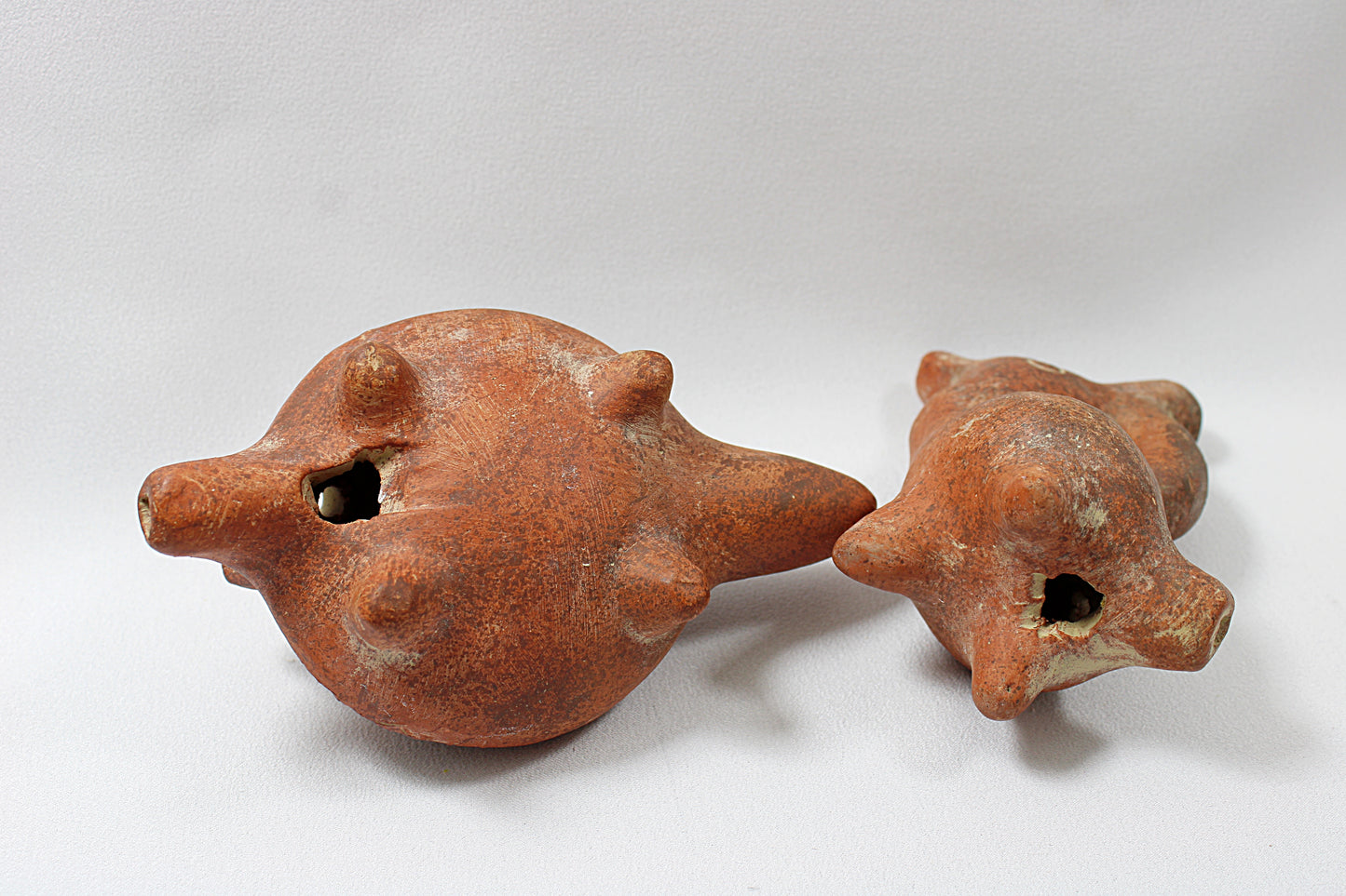 Vintage Pair of CLAY OCARINAS Pre-Columbian Style Bird and Armadillo