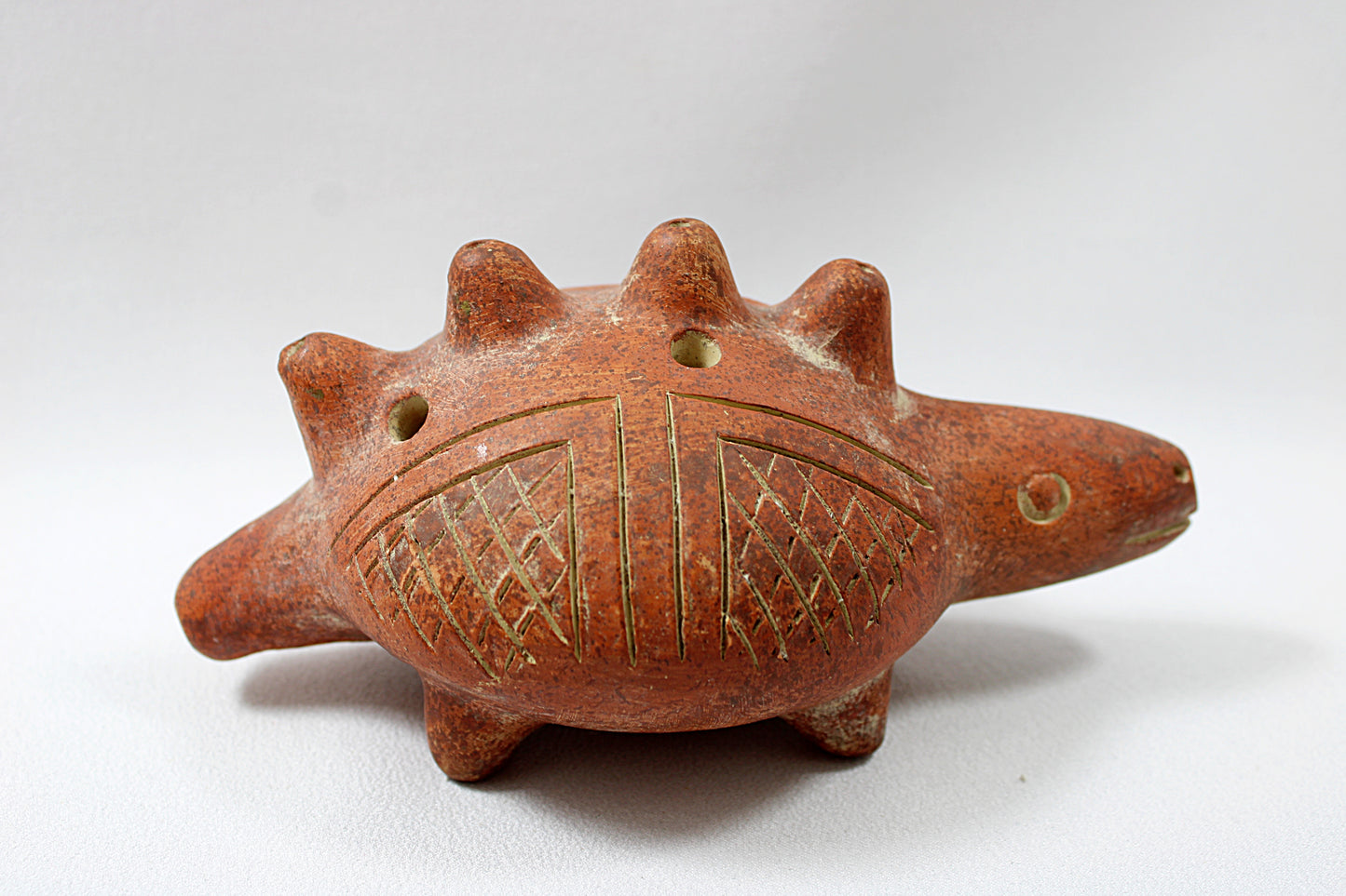 Vintage Pair of CLAY OCARINAS Pre-Columbian Style Bird and Armadillo