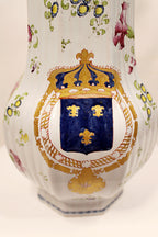 Antique French Faience Lidded Pitcher with Pewter Thumb Lifter