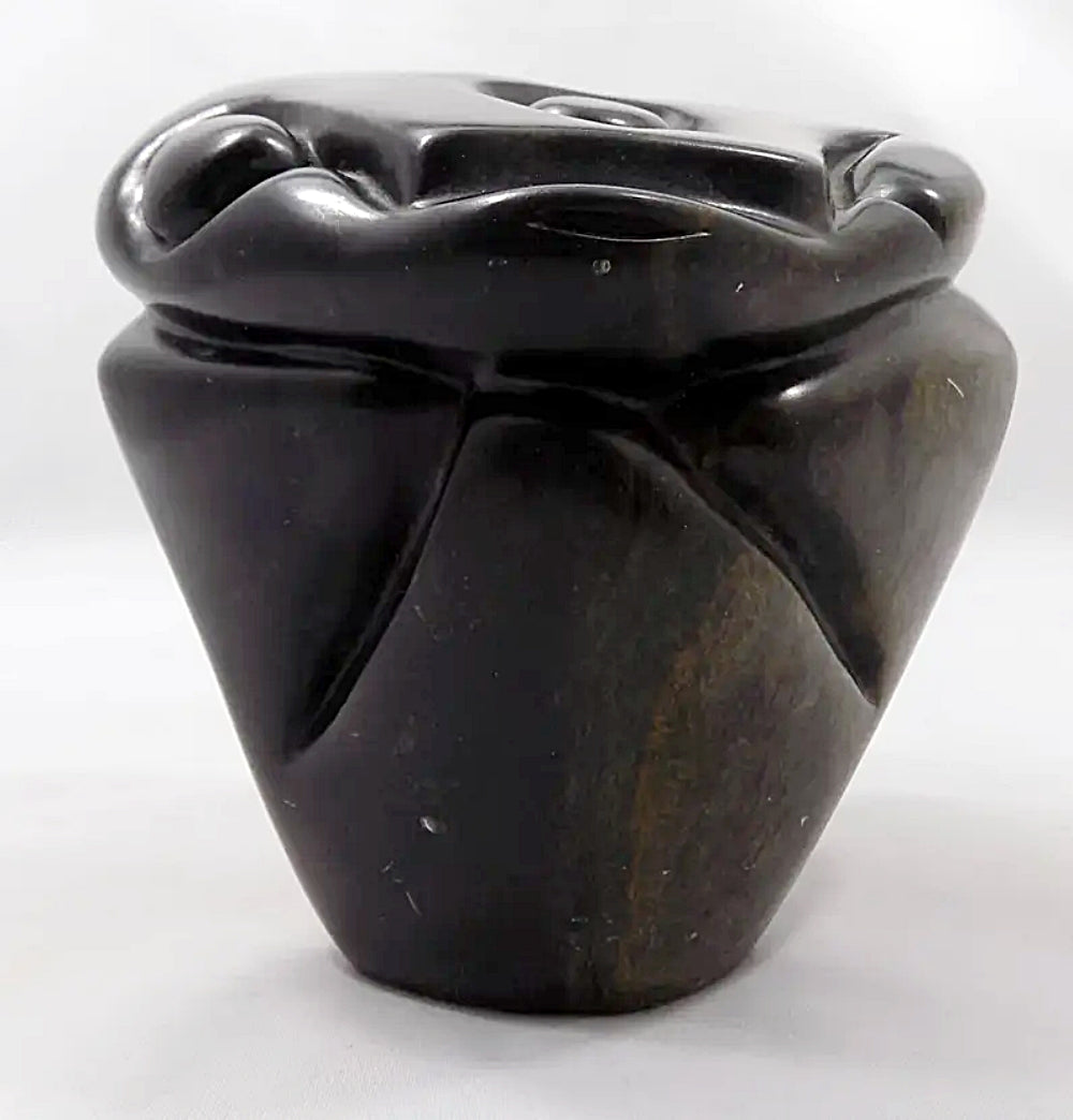 African Shona Owl Sculpture Art Black Serpentine Stone