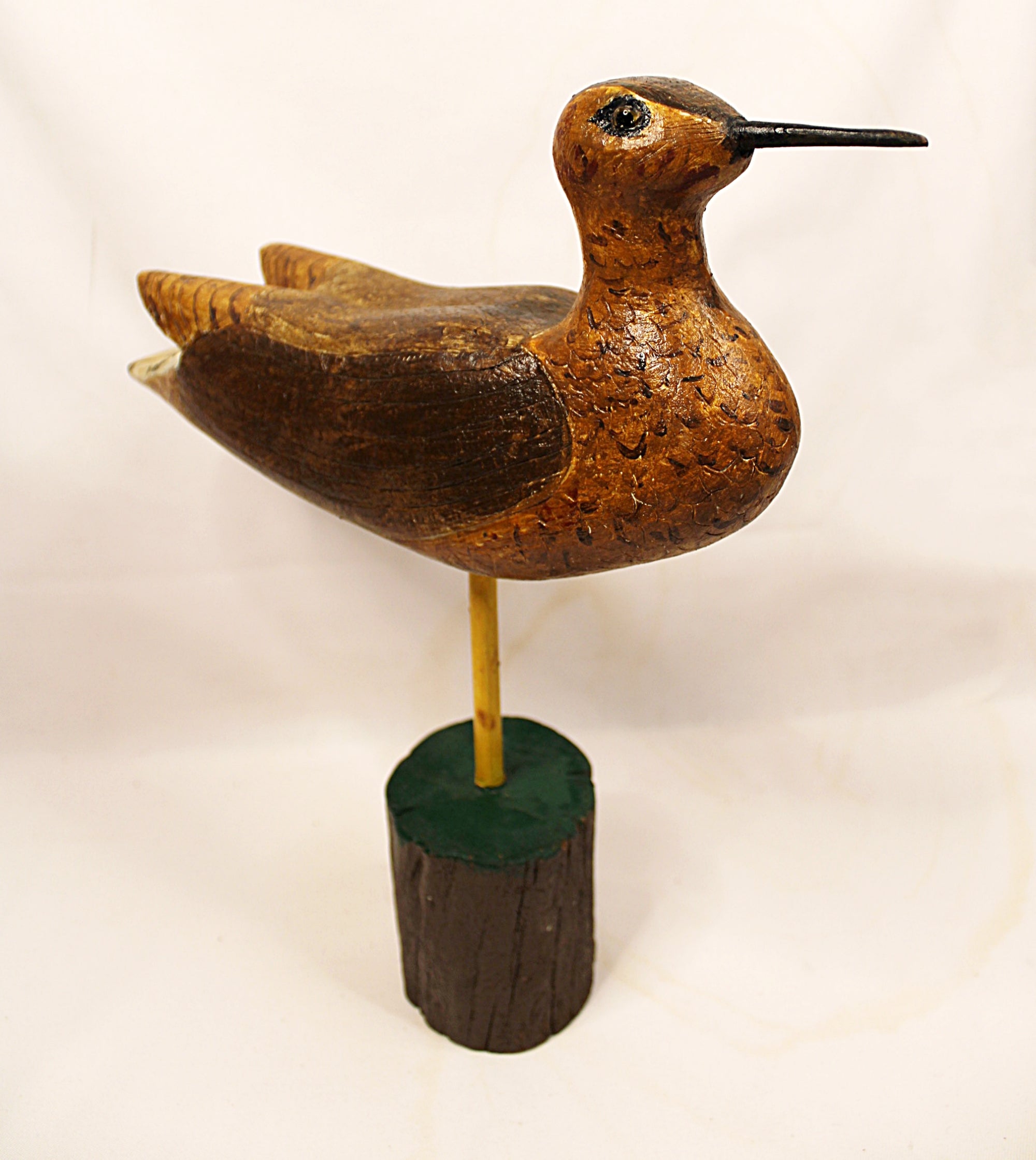 Shorebird Carving on Stand Folk Art Greater Yellow Legs 1993 Signed looking right front