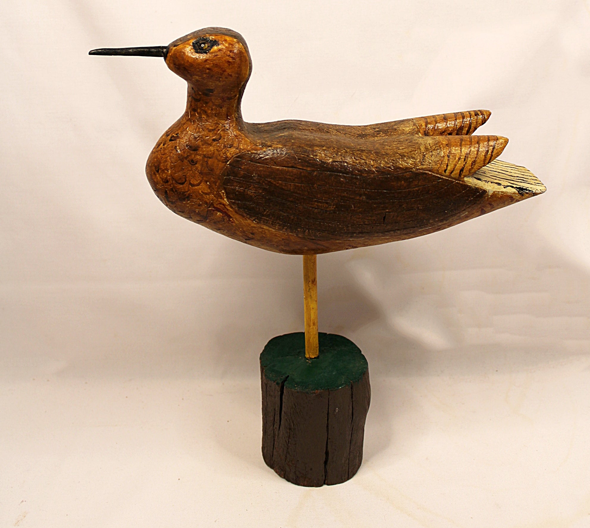 Shorebird Carving on Stand Folk Art Greater Yellow Legs 1993 Signed-seh 93 on bottom of stand