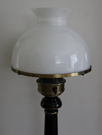 Black and Gold Enameled Vintage Desk or Table Lamp With Milk Glass Shade