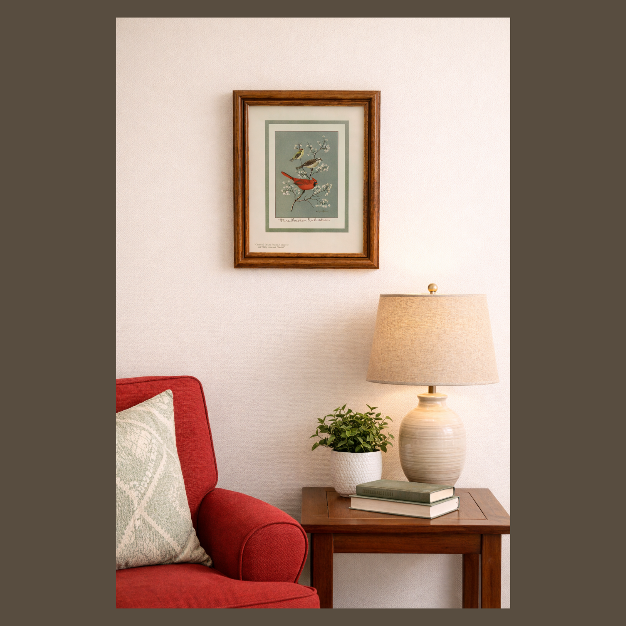 Framed  Lithograph Three Birds by Anne Worsham Richardson - Charleston Bird Lady