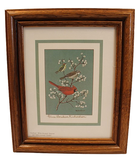 Framed  Lithograph Three Birds by Anne Worsham Richardson - Charleston Bird Lady