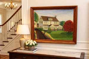 Vintage Oil Painting of House and Gardens Framed & Signed
